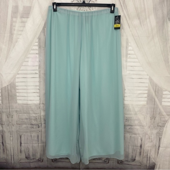 Alex Evenings Size 1X Plus Mint Green Chiffon Overlay Wide Leg Pants Formal NWT - Picture 1 of 9